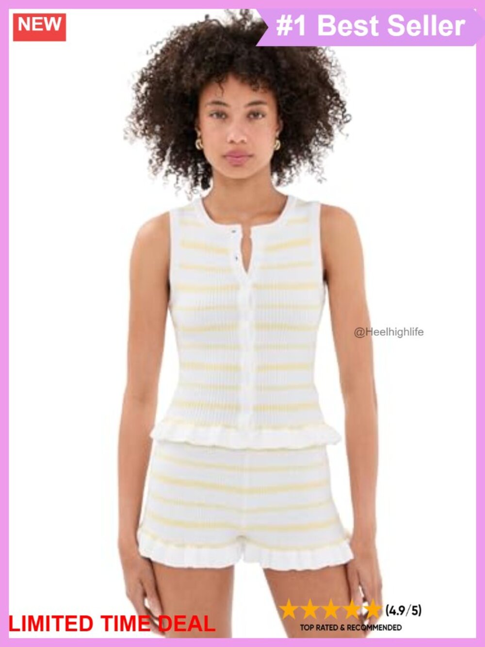 Seven Wonders Donna Ribbed Knit Ruffle Button Tank Top